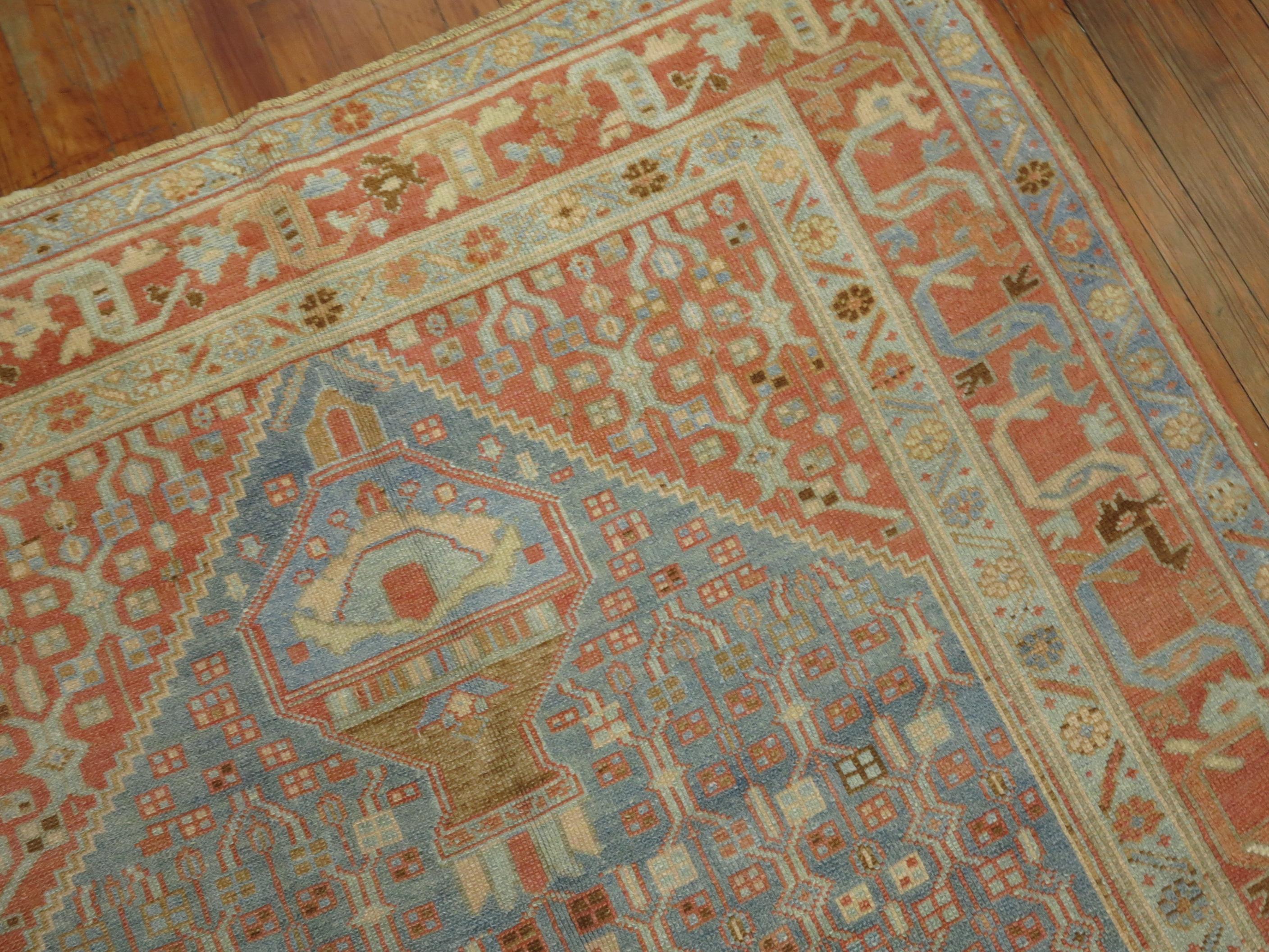 Wool Ice Color Antique Malayer Light Blue Persian Rug For Sale