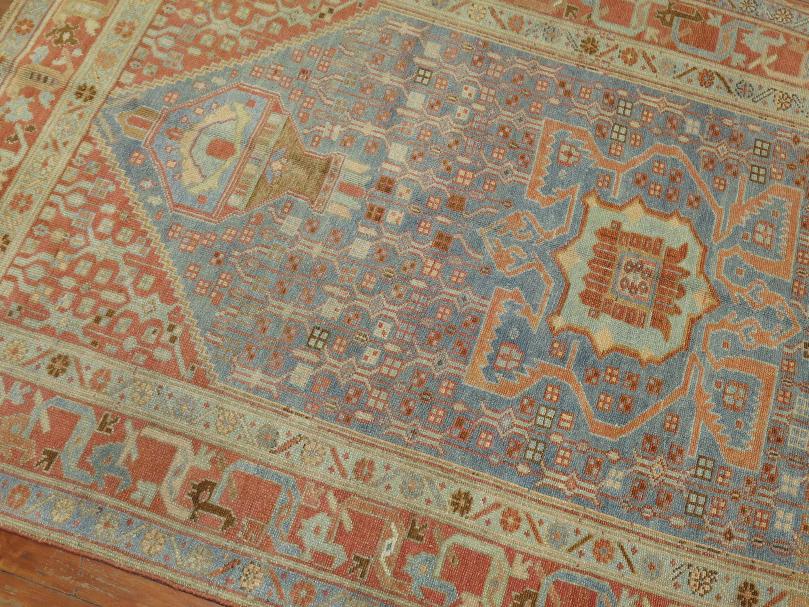 Ice Color Antique Malayer Light Blue Persian Rug For Sale 1