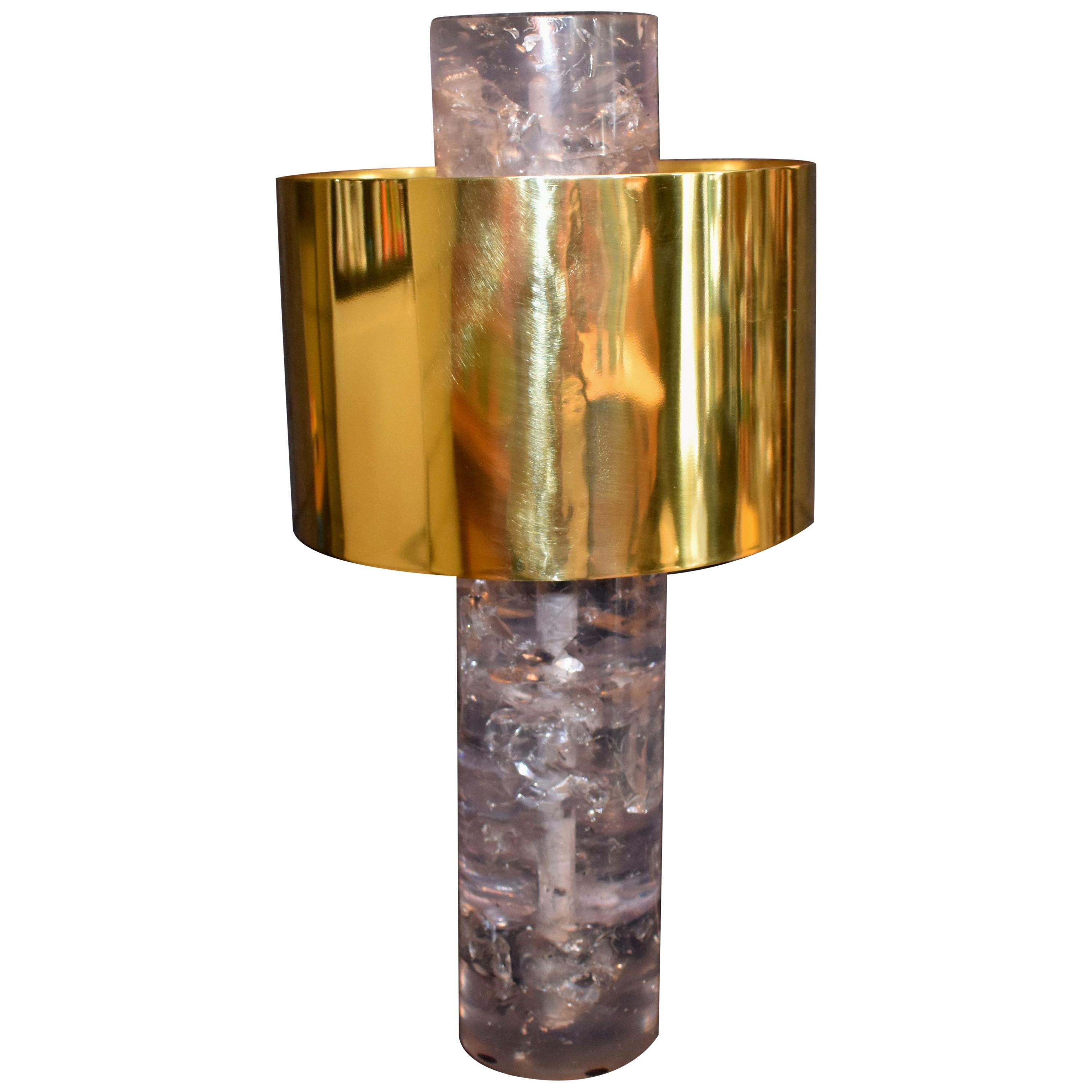 Ice Cracked Resin with Brass Shade Table Lamp