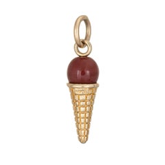 Ice Cream Charm Estate Chocolate Scoop 14 Karat Yellow Gold Enamel Pendant 3D