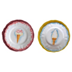 Ice Cream Handpainted Ceramic Plates, Made in Italy Set of 2