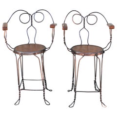 Antique Ice Cream Parlor Armchairs, Industrial Look, Pair