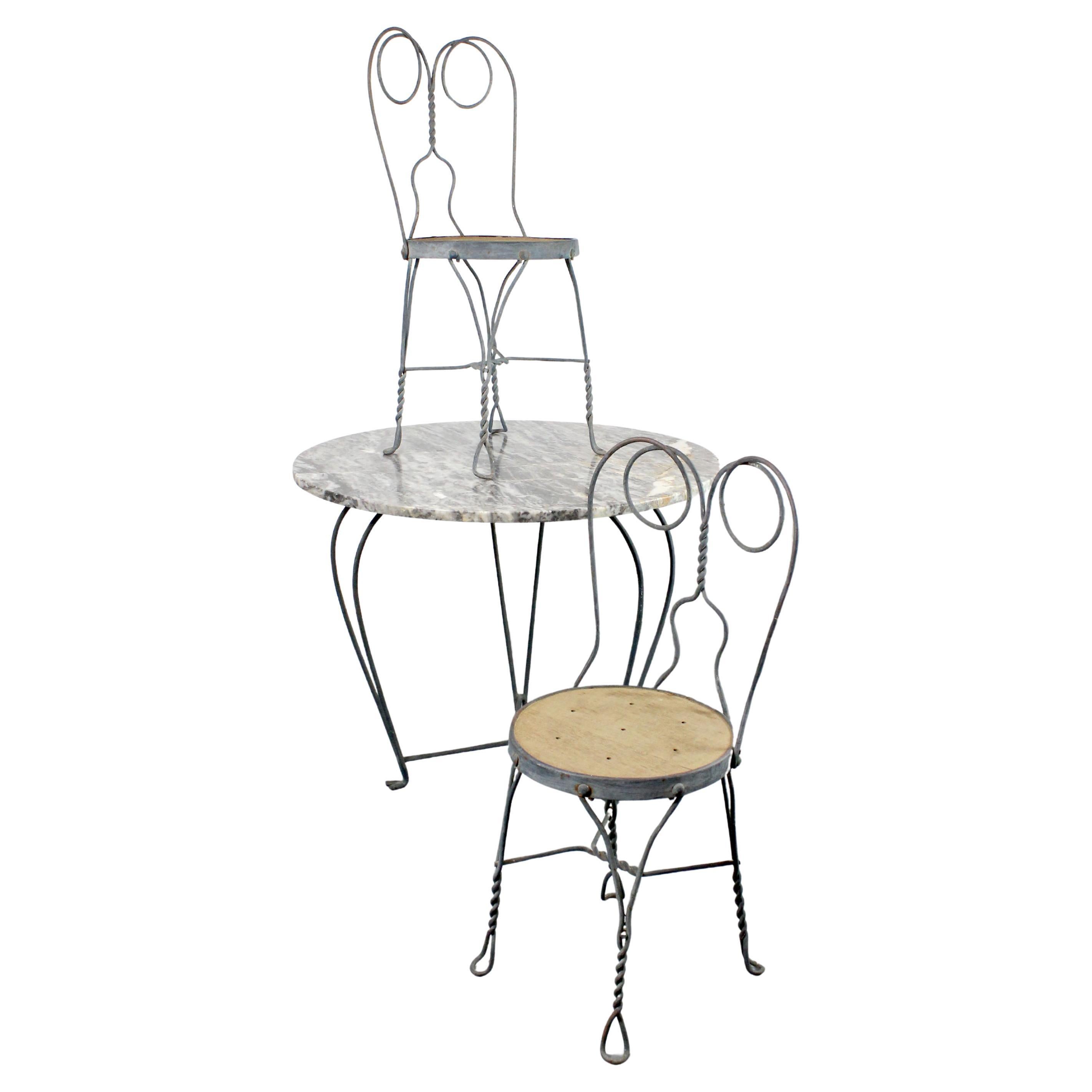 "Ice Cream Parlor" set in wrought iron, wood veneer, and marble - USA - c. 1940