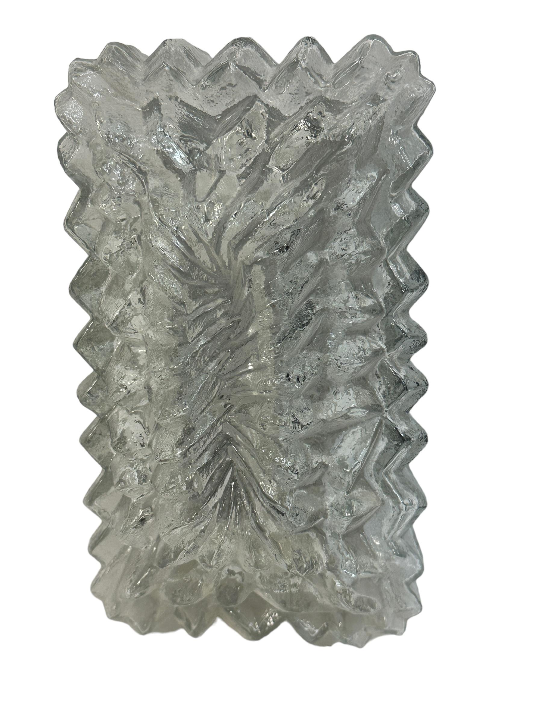 Mid-20th Century Ice Crystal Block Glass Sconce Vintage German, 1960s RZB Leuchten For Sale