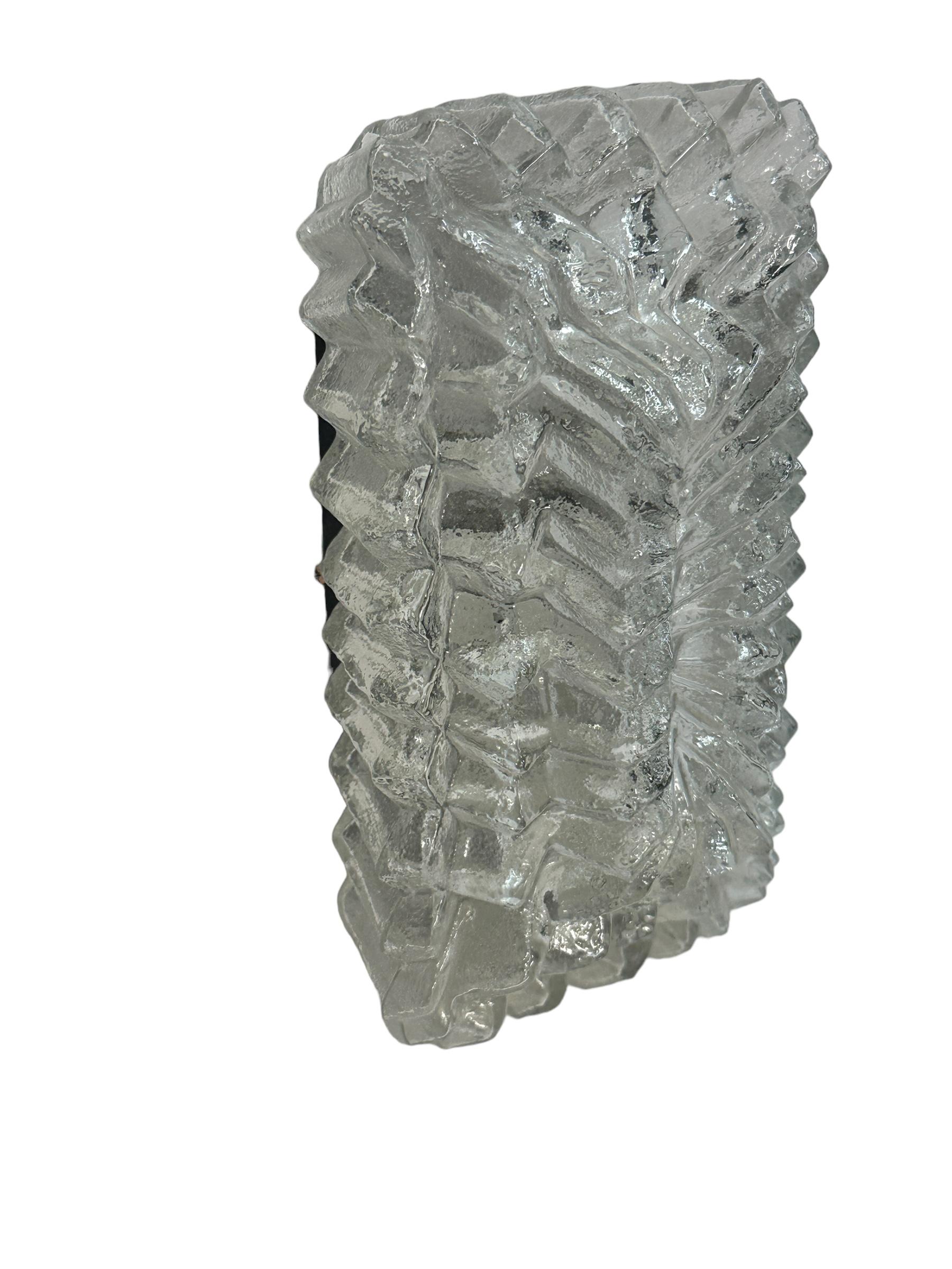 Ice Crystal Block Glass Sconce Vintage German, 1960s RZB Leuchten For Sale 1