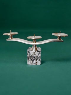 Ice cube candle holder by Peill Putzler 3 flames glass silver metal Germany 1970