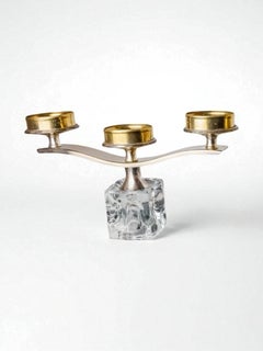 Ice cube candle holder by Peill & Putzler glass silver metal, Germany 1970'S