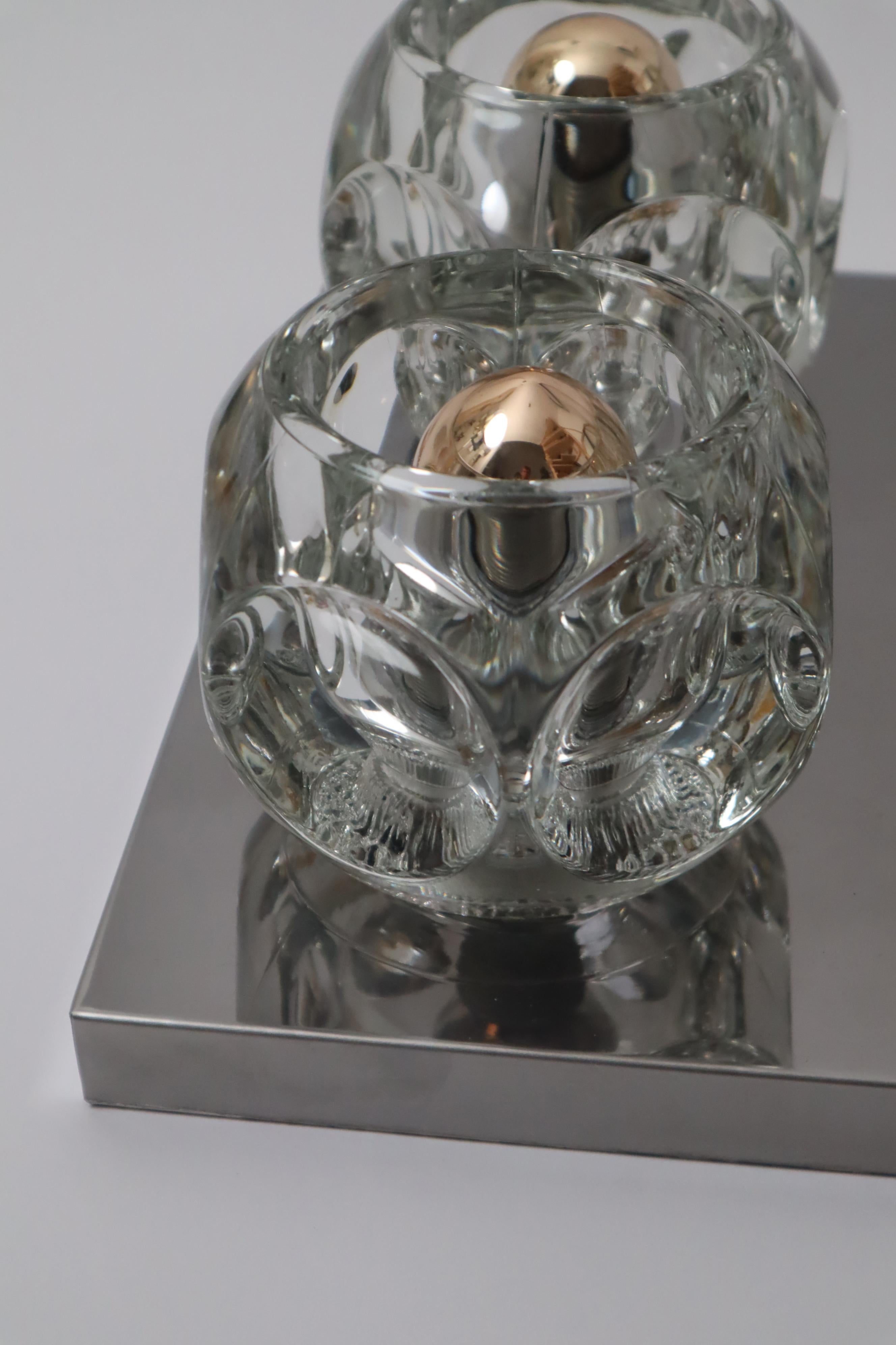 German Ice Cube Glass Wall or Ceiling Lamp, Peill&Putzler, 1960s