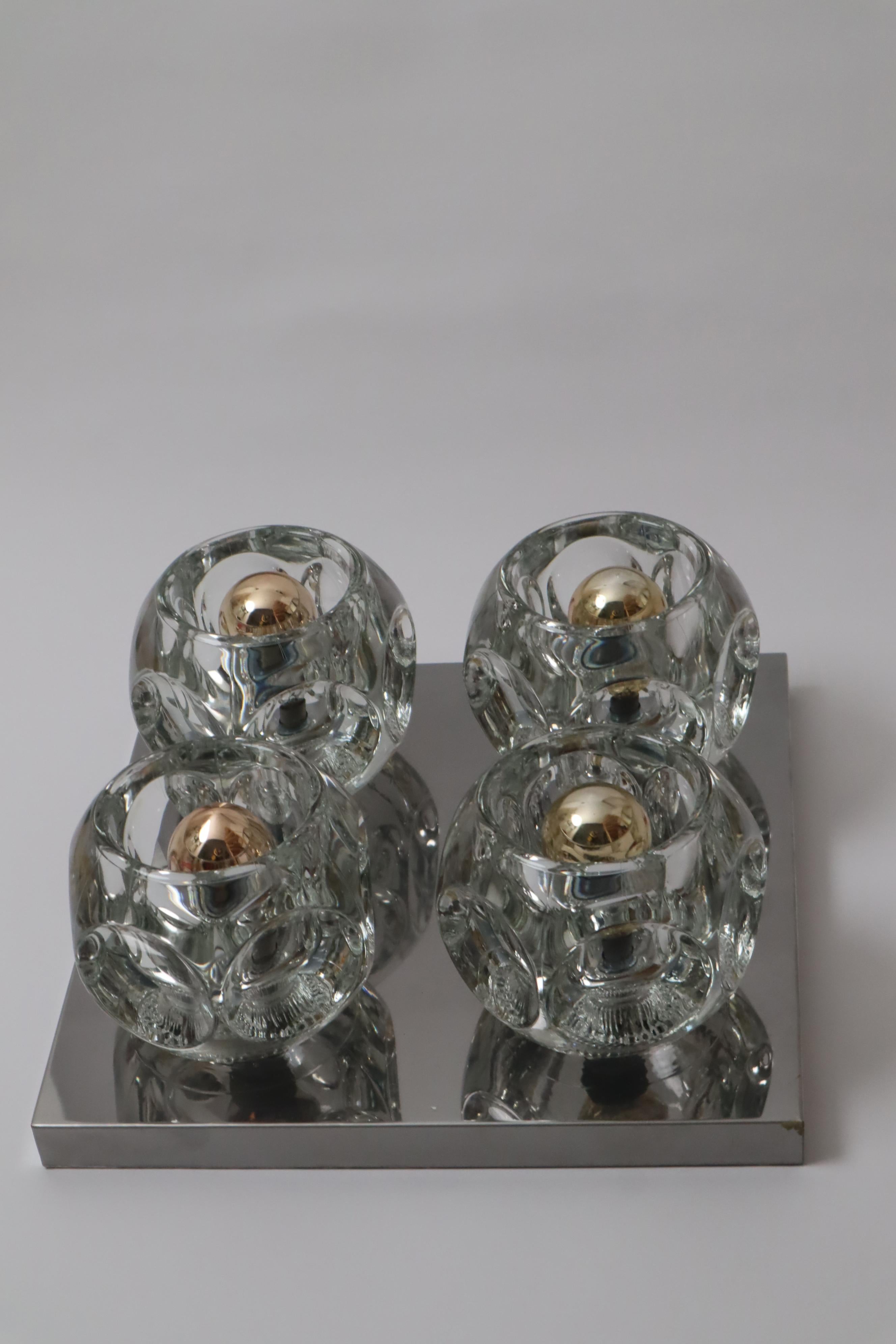Ice Cube Glass Wall or Ceiling Lamp, Peill&Putzler, 1960s In Good Condition In Hannover, DE