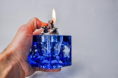 Ice cube lighter by Antonio Imperatore, blue murano glass, Italy, 1970