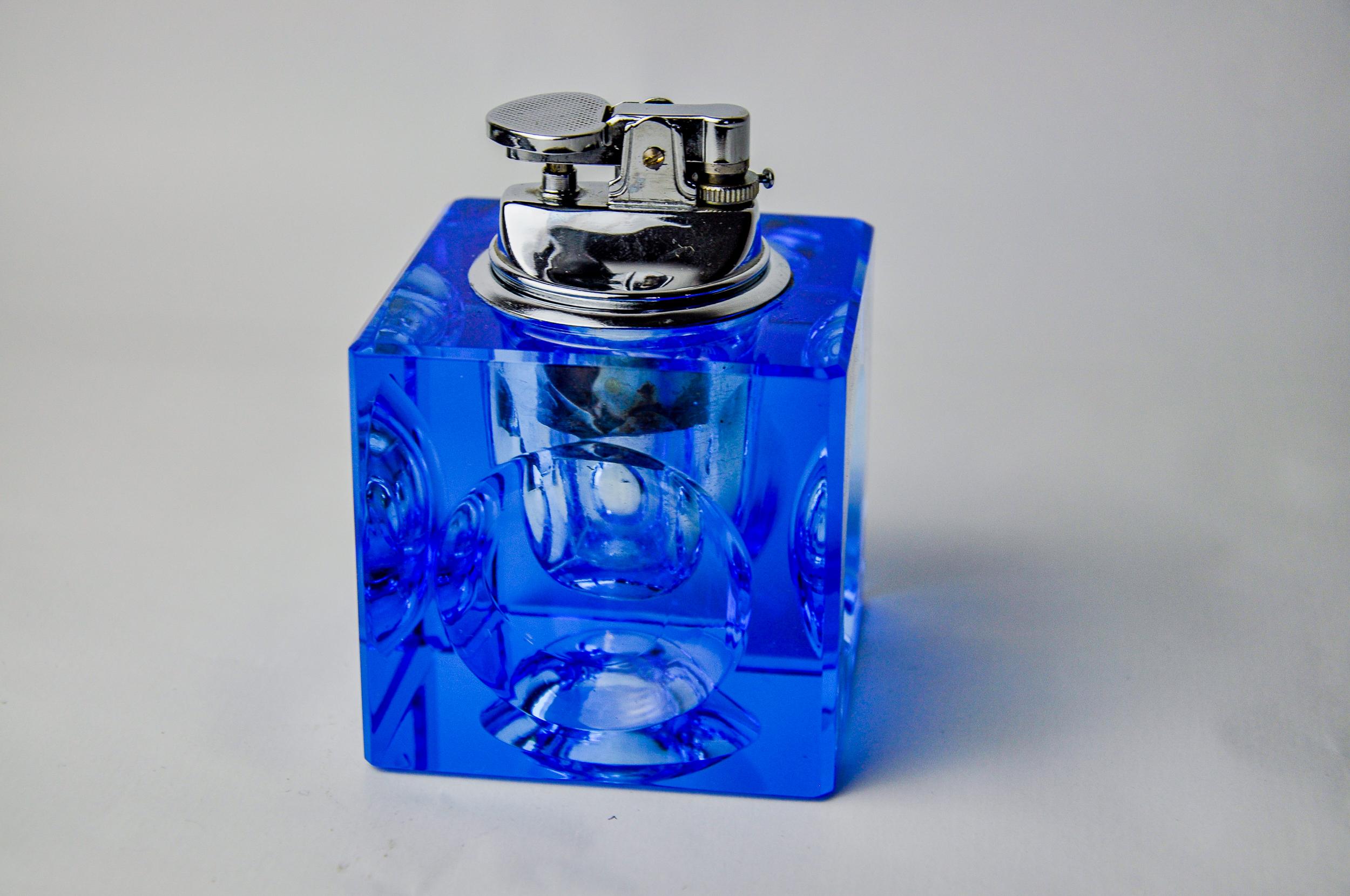 Hollywood Regency Ice cube lighter by Antonio Imperatore, blue murano glass, Italy, 1970 For Sale