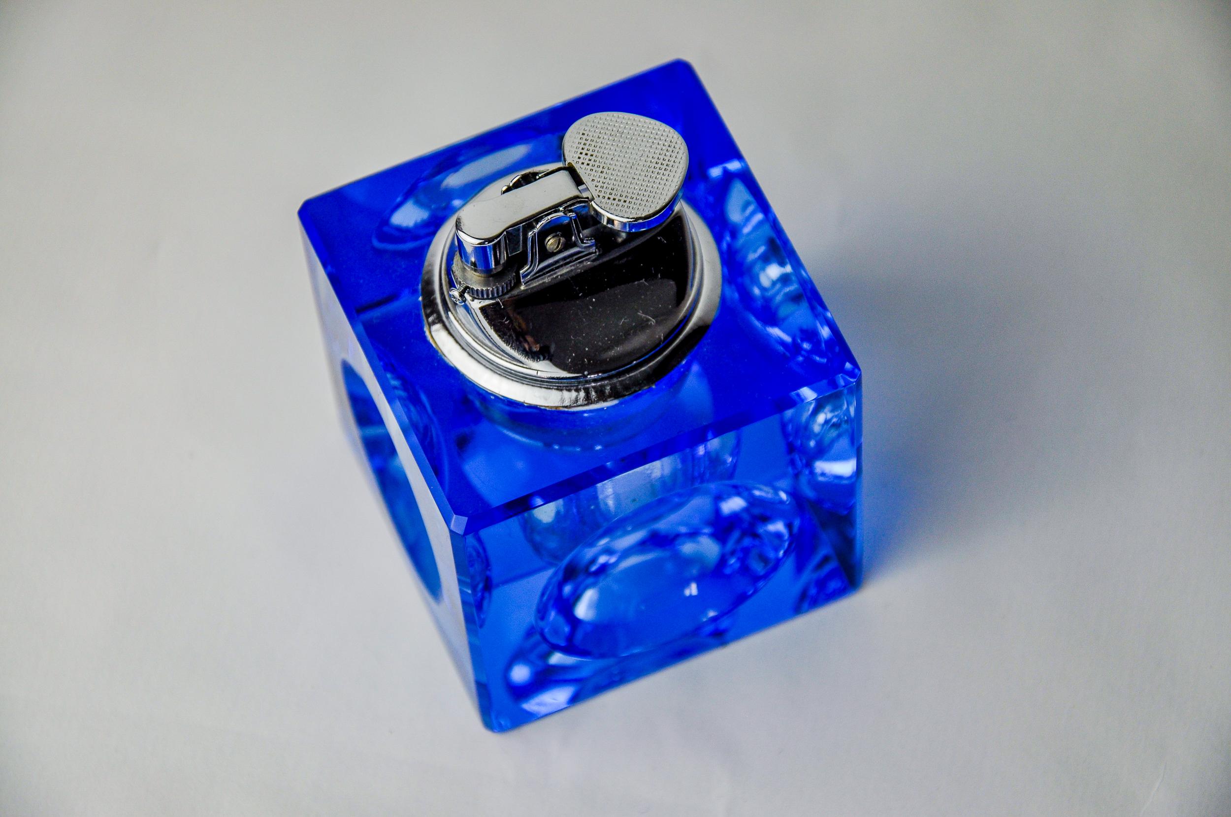 Italian Ice cube lighter by Antonio Imperatore, blue murano glass, Italy, 1970 For Sale