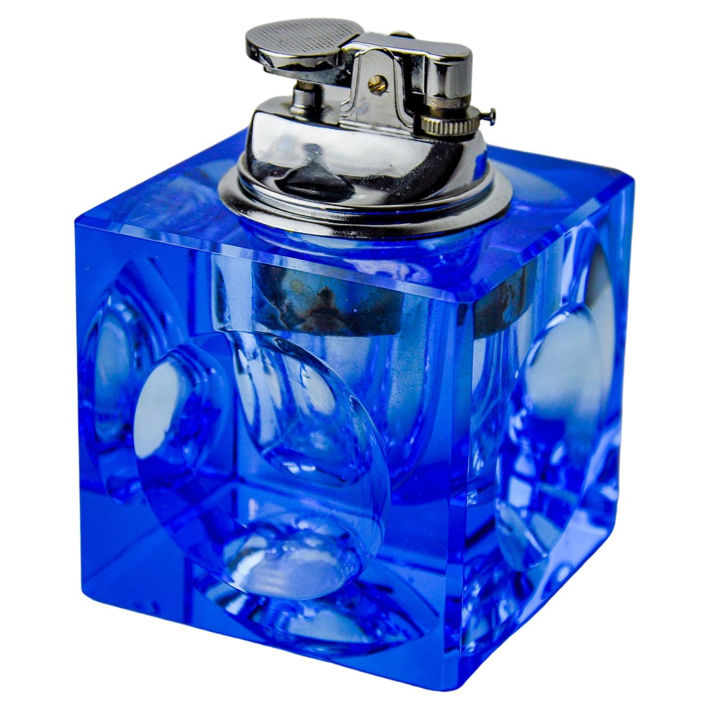 Ice cube lighter by Antonio Imperatore, blue murano glass, Italy, 1970 For Sale