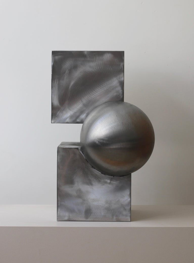 Welded 'Ice Cube' Futuristic Sidetable in Brushed Steel  For Sale