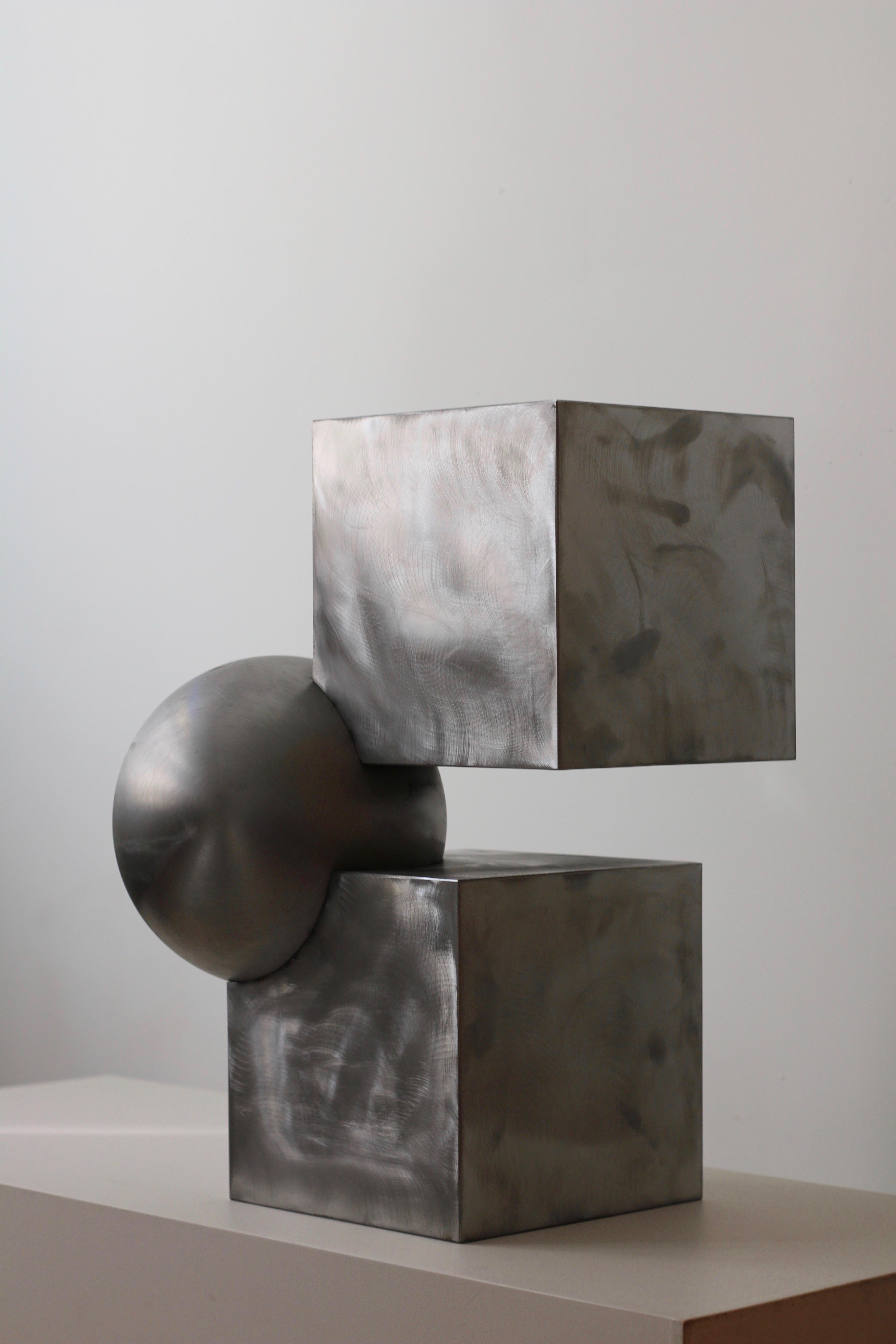 Contemporary 'Ice Cube' Futuristic Sidetable in Brushed Steel For Sale