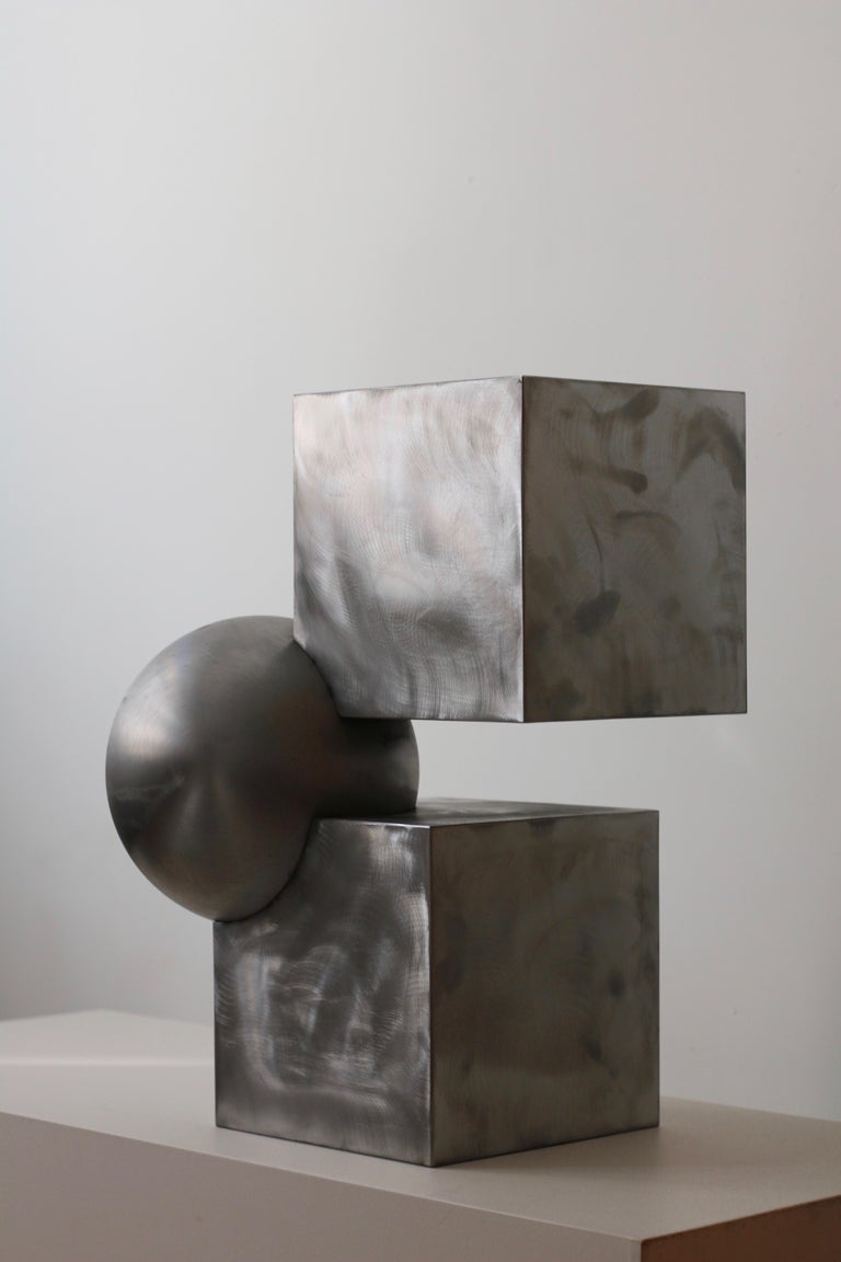 'Ice Cube' Futuristic Sidetable in Brushed Steel  For Sale 1