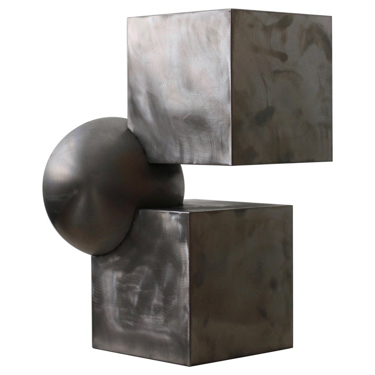 'Ice Cube' Futuristic Sidetable in Brushed Steel  For Sale