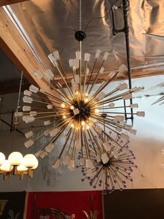 Italian Murano Ice Cubes Glass and Brass Sputnik Chandelier by Fabio Ltd