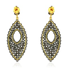 Ice Diamond Ancient Looking Dangle Earrings In 14k Gold