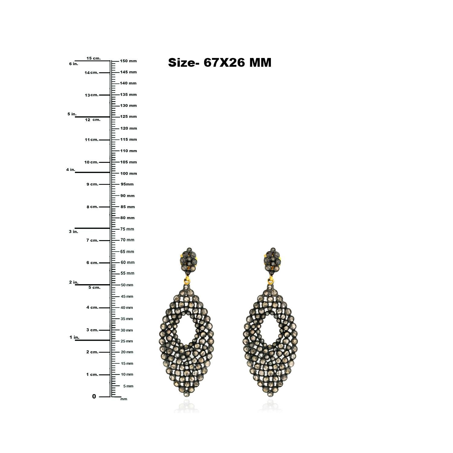 Taille mixte Boucles d'oreilles pendantes en or 14k avec diamant de glace à l'aspect ancien en vente