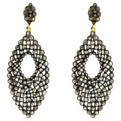 Ice Diamond Ancient Looking Dangle Earrings In 14k Gold