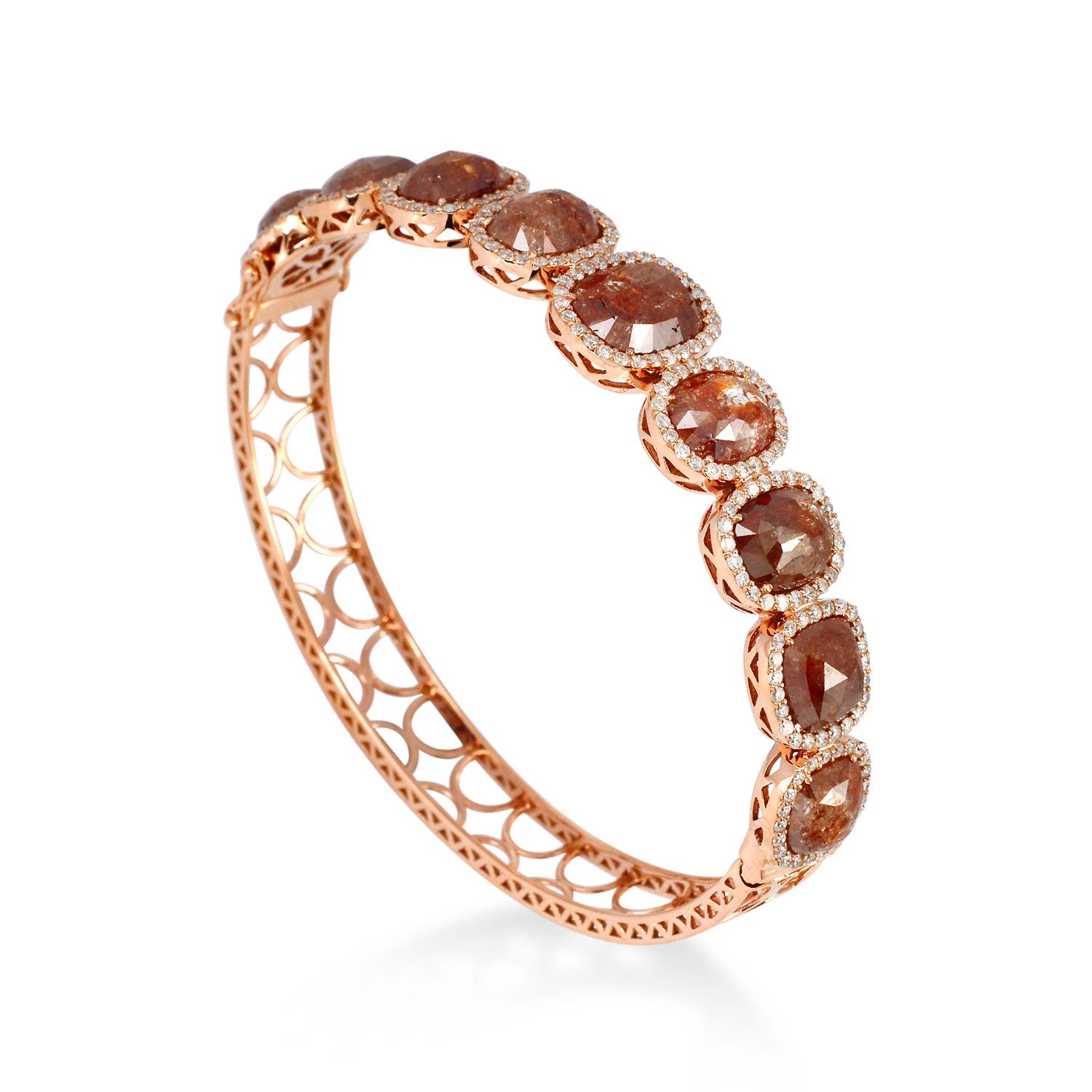 Taglio misto Bracciale Ice Diamond con diamanti in oro rosa 18 carati in vendita
