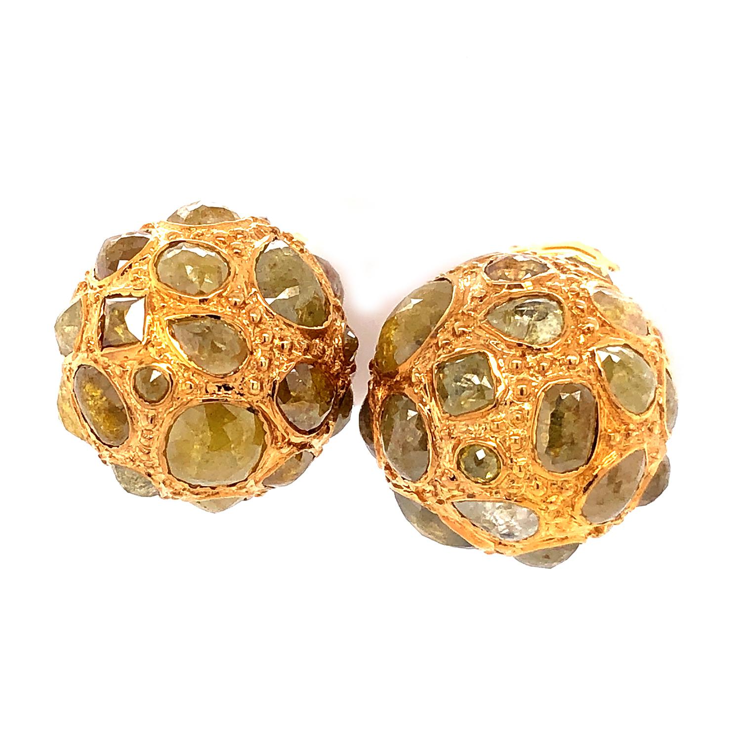 Art Nouveau Ice Diamond Beads Earrings with Pave Diamonds Made in 18k Gold For Sale