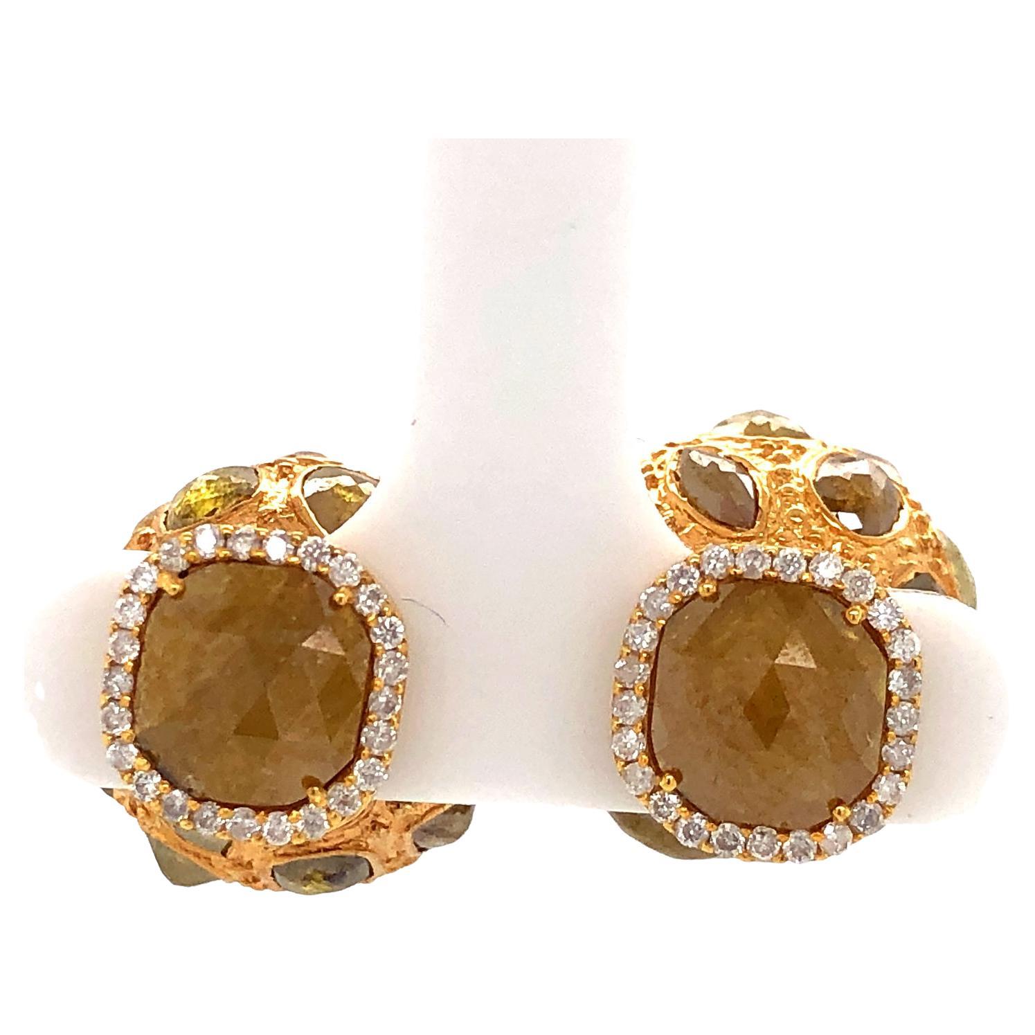 Boucles d'oreilles en perles de glace avec diamants pavés, en or 18 carats