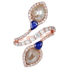 Eis Diamant & Blauer Saphir Spirale Ring aus 18k Rose Gold