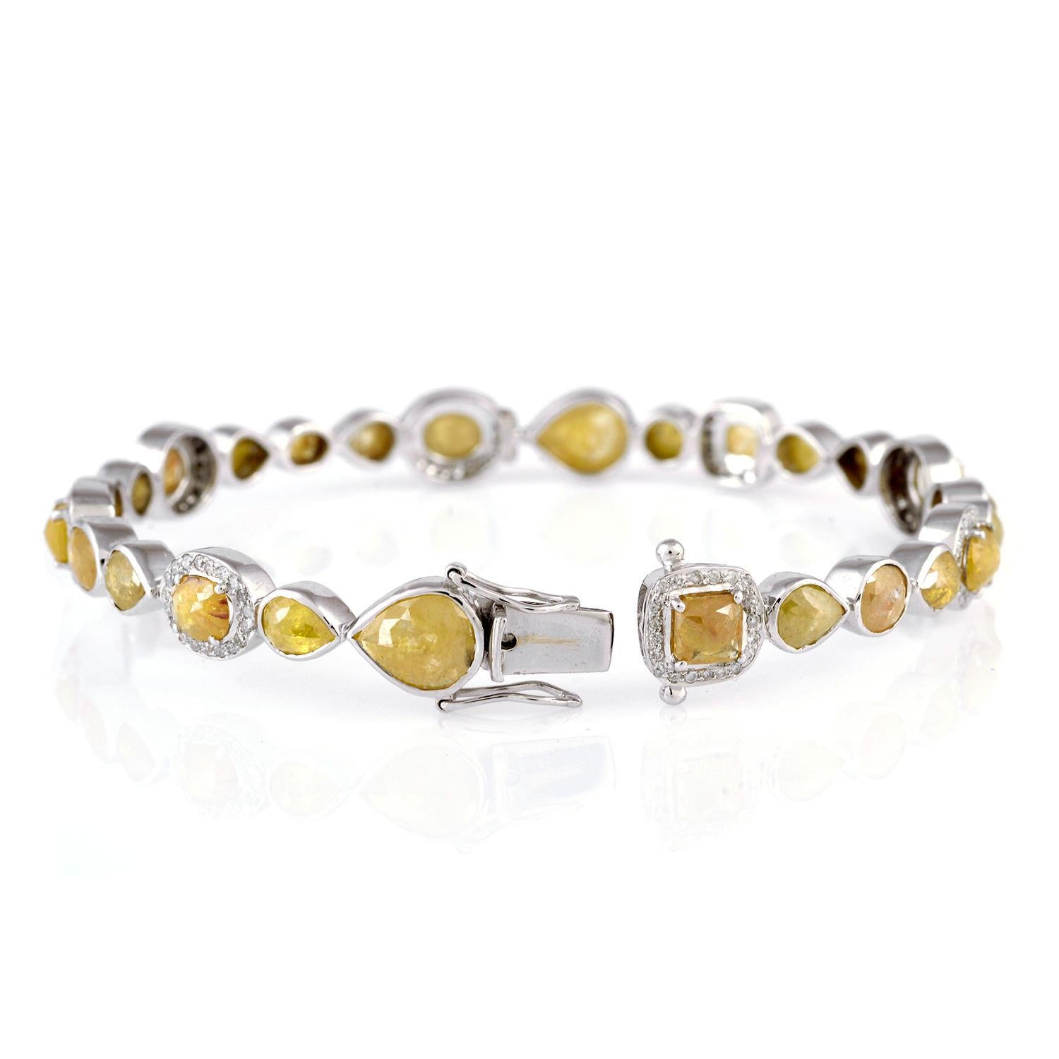 Taglio misto Bracciale Ice Diamond con diamanti in oro bianco 18 carati in vendita