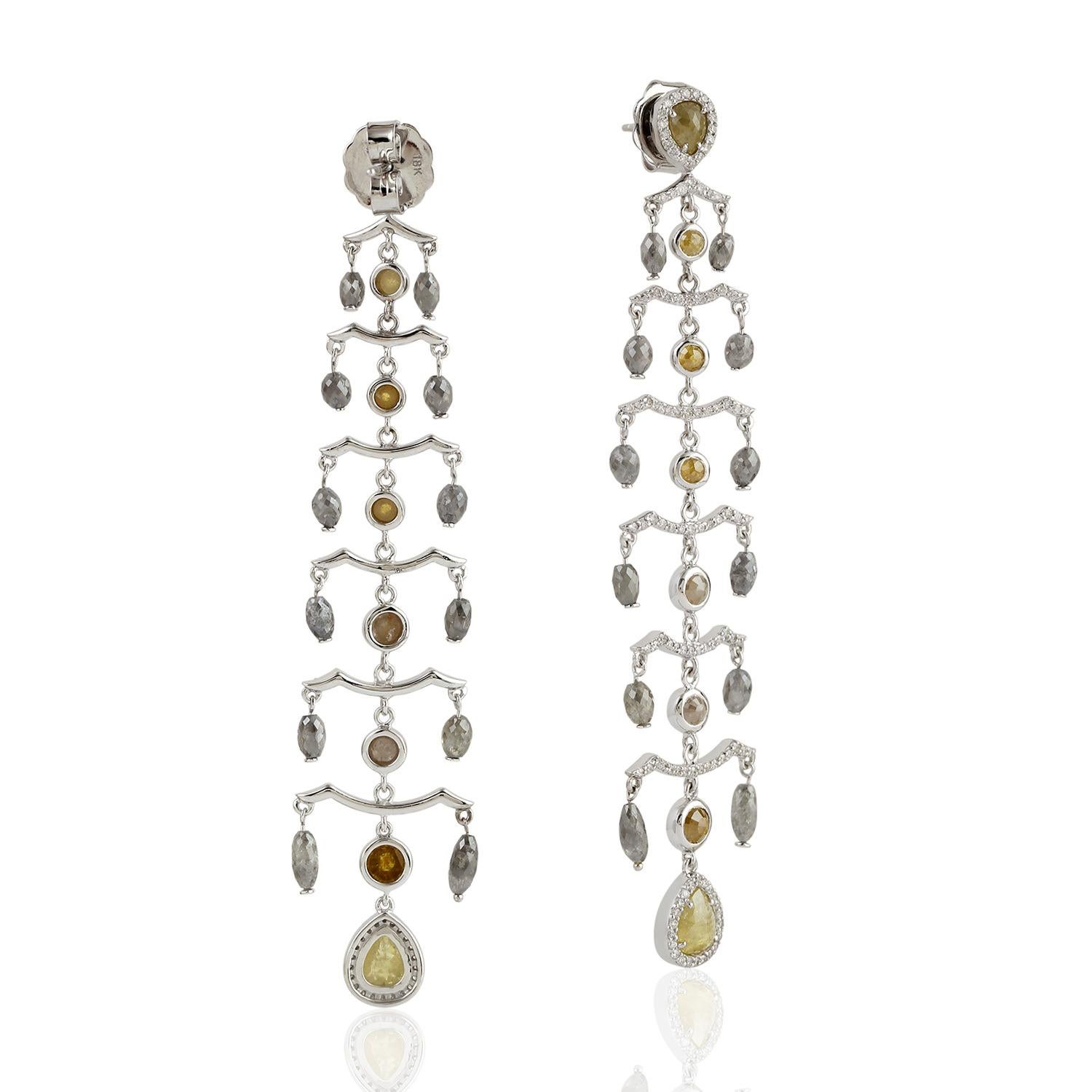 Art Deco Ice Diamond Chandelier Earring Made in 18k White Gold For Sale