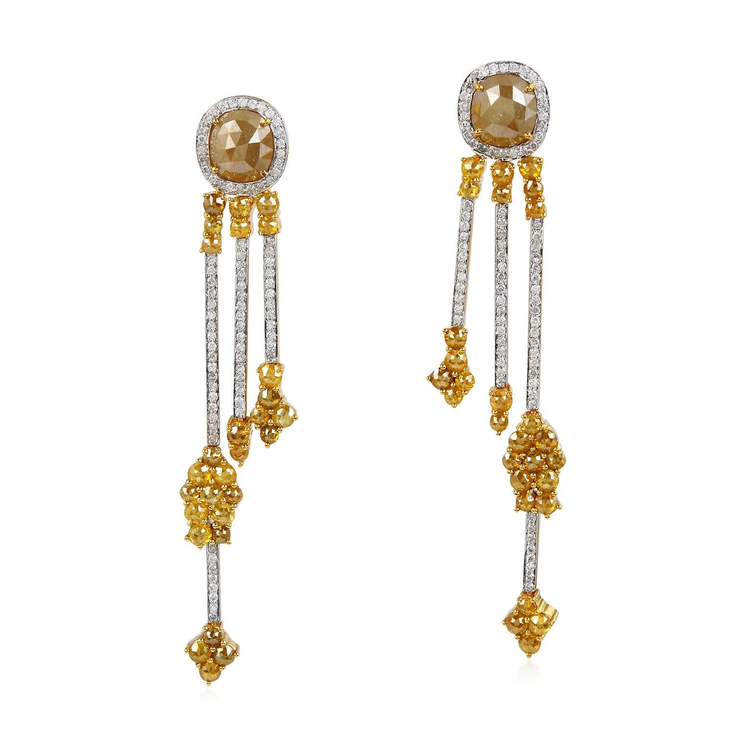 Taille mixte Boucles d'oreilles lustre glace en or jaune 18 carats en vente