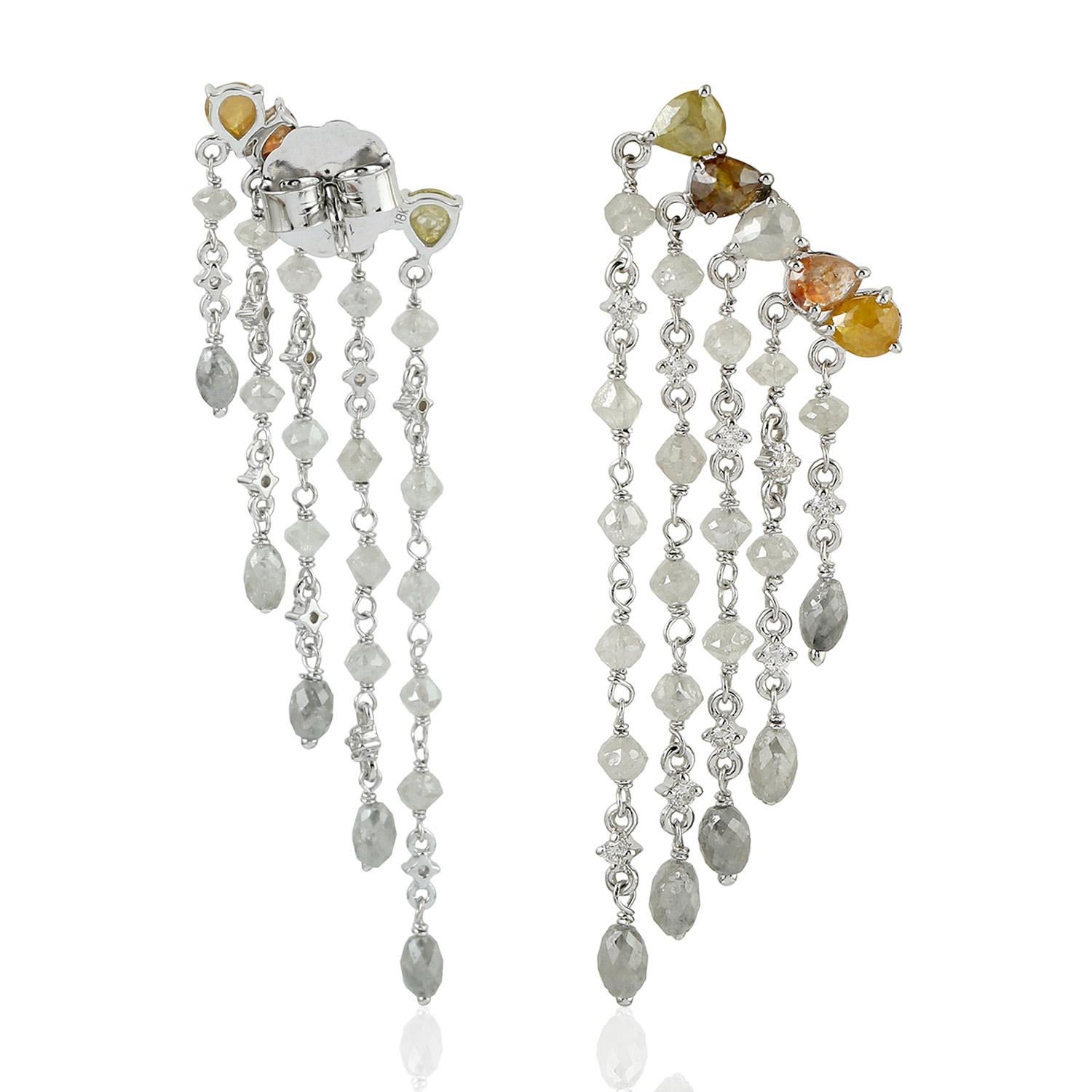 Mixed Cut ice Diamond Chandelier Earrings With Diamonds Made In 18k White Gold For Sale