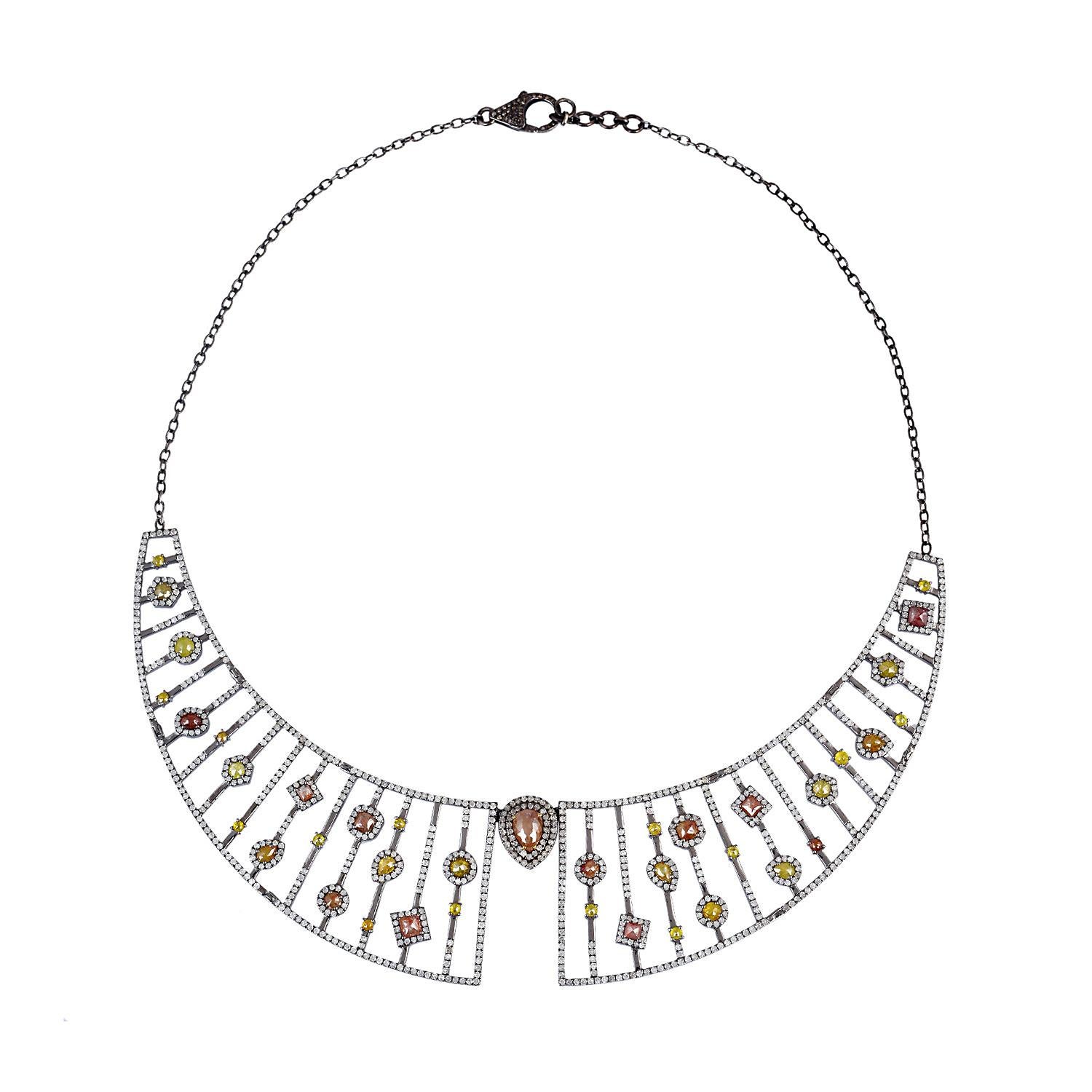 Choker-Halskette aus 18 Karat Weißgold und Silber mit Eis-Diamant (Kunsthandwerker*in) im Angebot