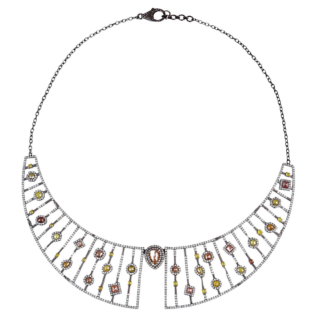 Choker-Halskette aus 18 Karat Weißgold und Silber mit Eis-Diamant im Angebot