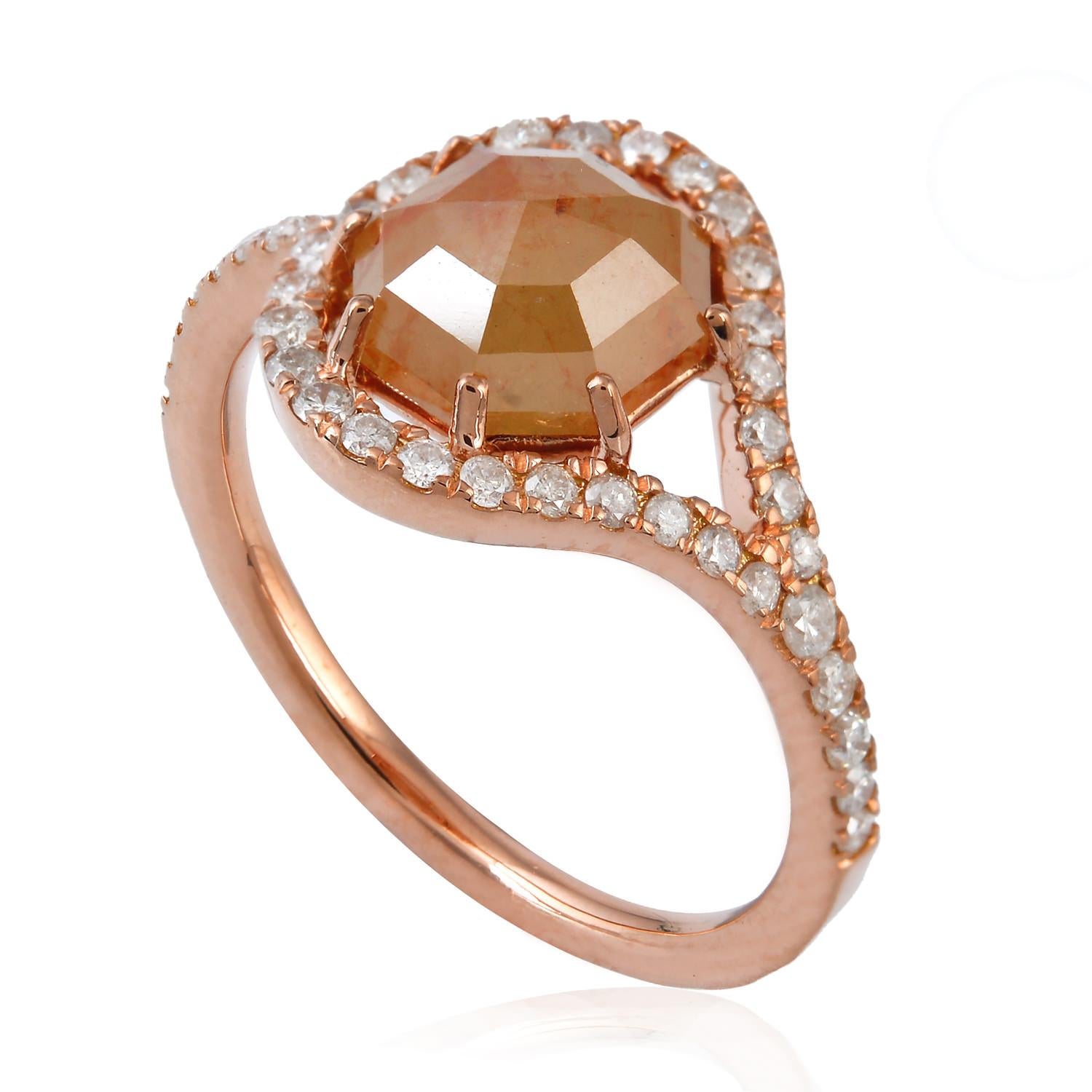 Mixed Cut Ice Diamond Cocktail Ring Surrounded By Diamonds Made In 18k Rose Gold For Sale