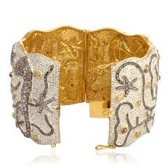 Ice Diamond Cuff Bracelet With Sea Life Design Made In 18k Gold & Silver