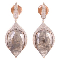 Ice Diamond Dangle Earring with Pave Diamonds Made in 18k Rose Gold