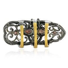 Ice Diamond Knuckle Ring with Filigree Work & Pave Diamonds in 18k Gold & Silver