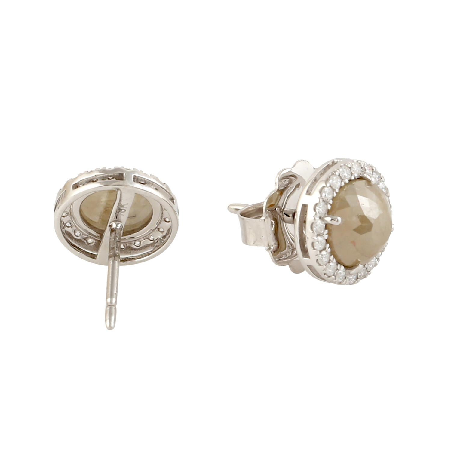 Taglio misto Orecchini con diamante Ice Minimal in oro bianco 18 carati in vendita