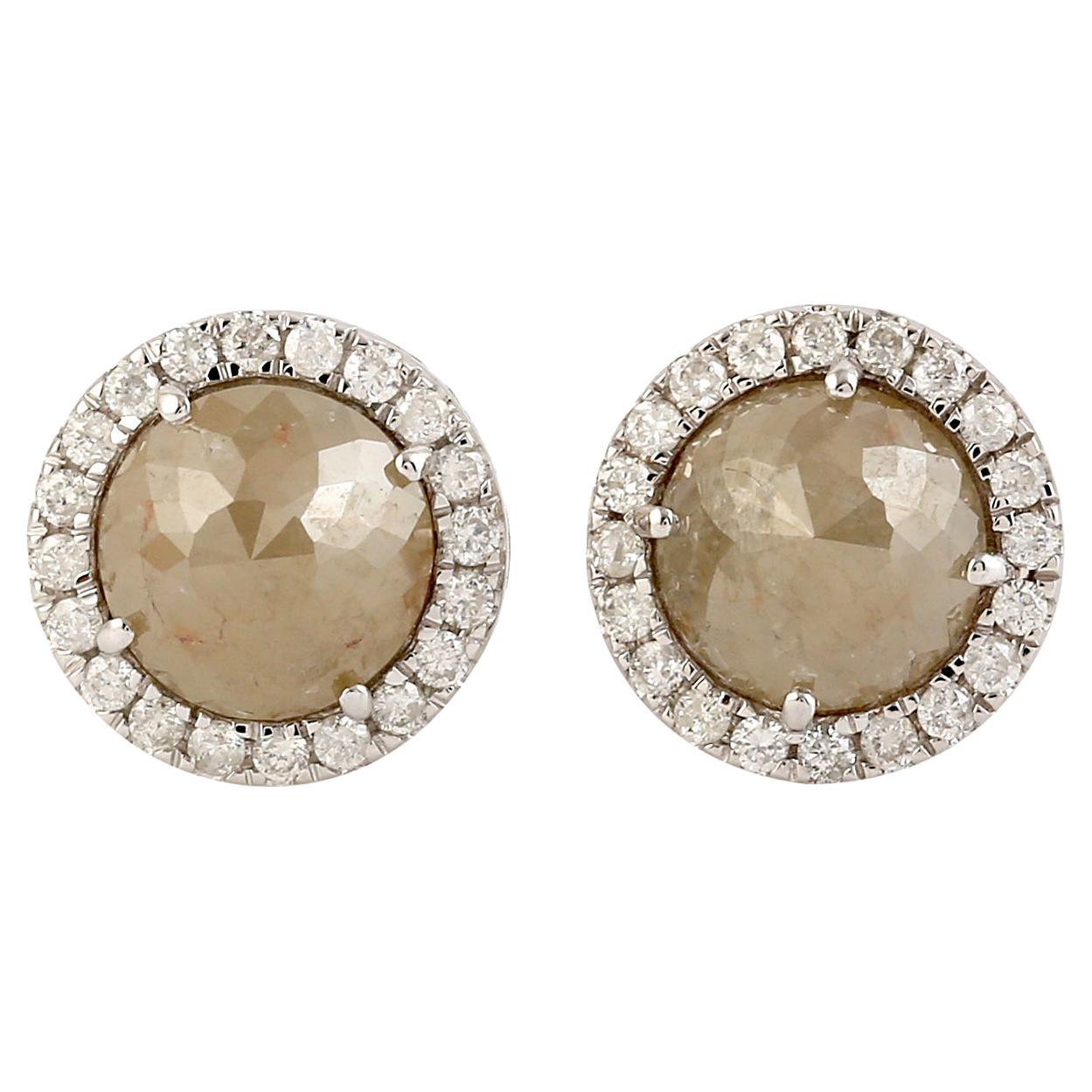 Pendientes Mínimos de Diamante Hielo de Oro Blanco de 18 K