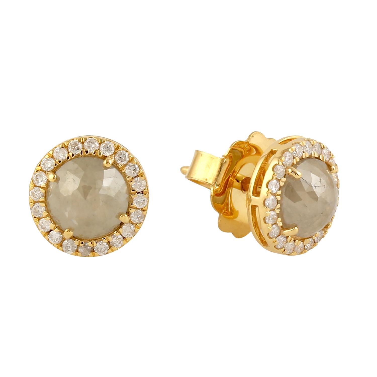 Taglio misto Orecchini con diamante Ice Minimal in oro giallo 18 carati in vendita