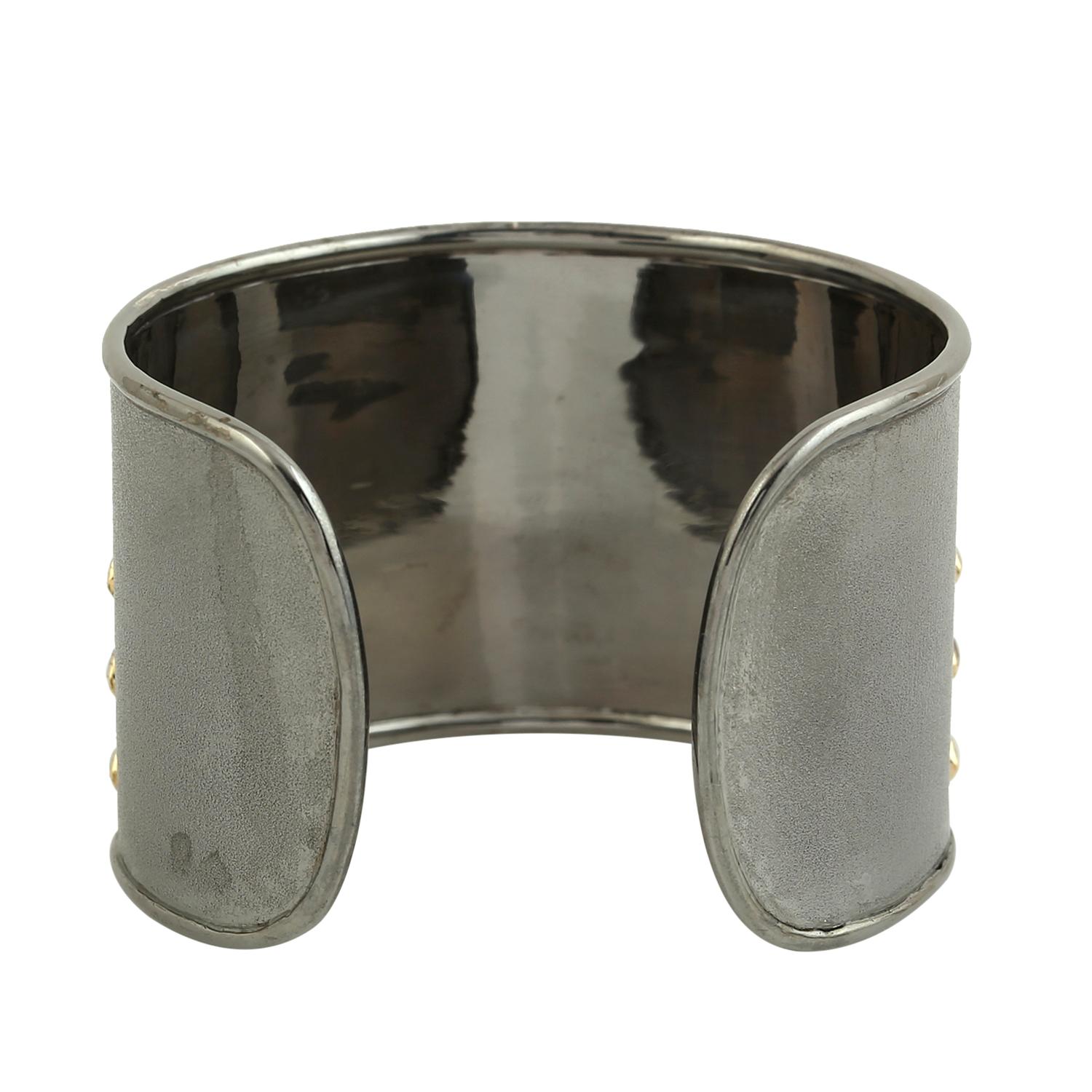 Artisan Ice Diamond Mounted Cuff Made In 18k White Gold & Silver For Sale