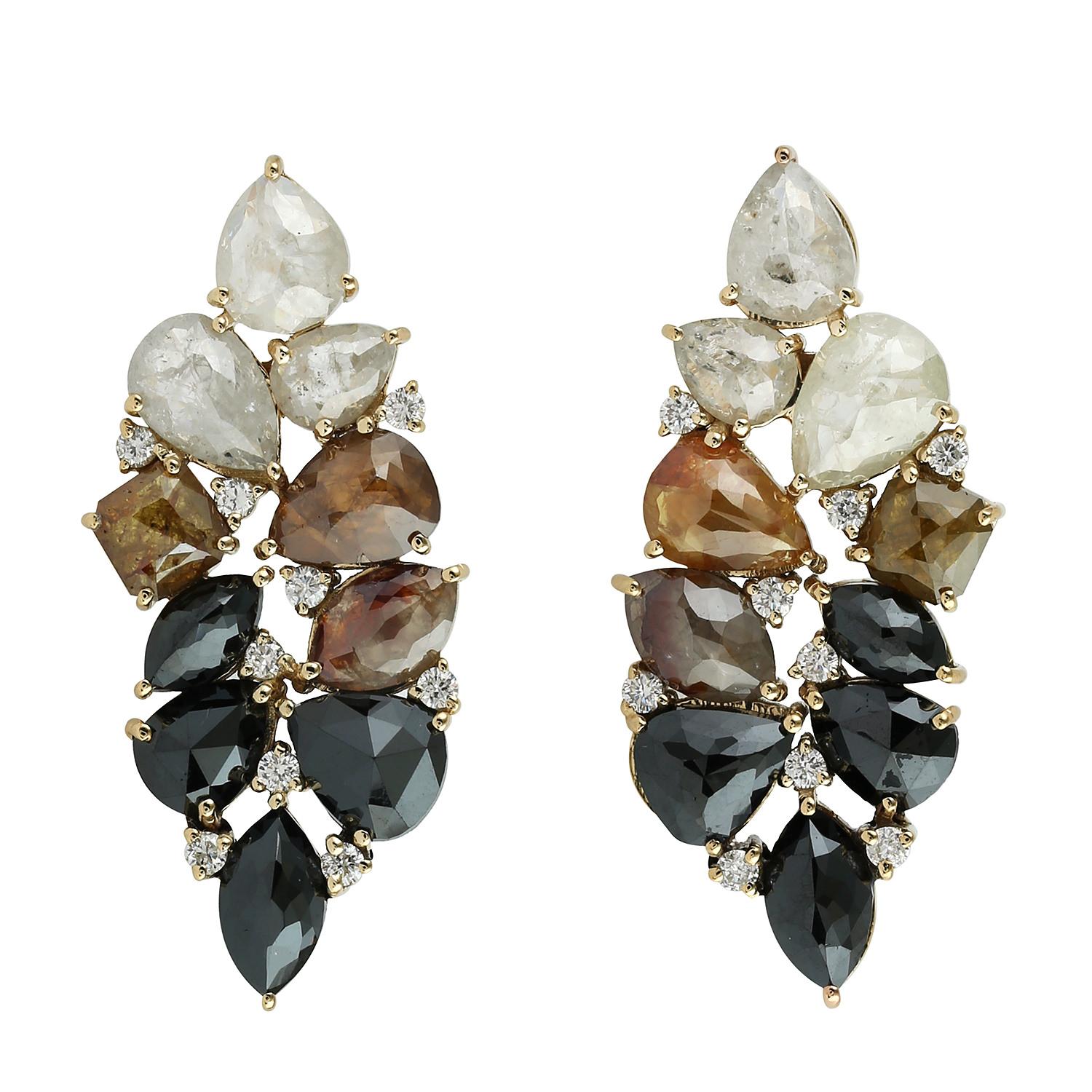 Modern Ice Diamond Ombre' Earrings in 18 Karat Yellow Gold For Sale