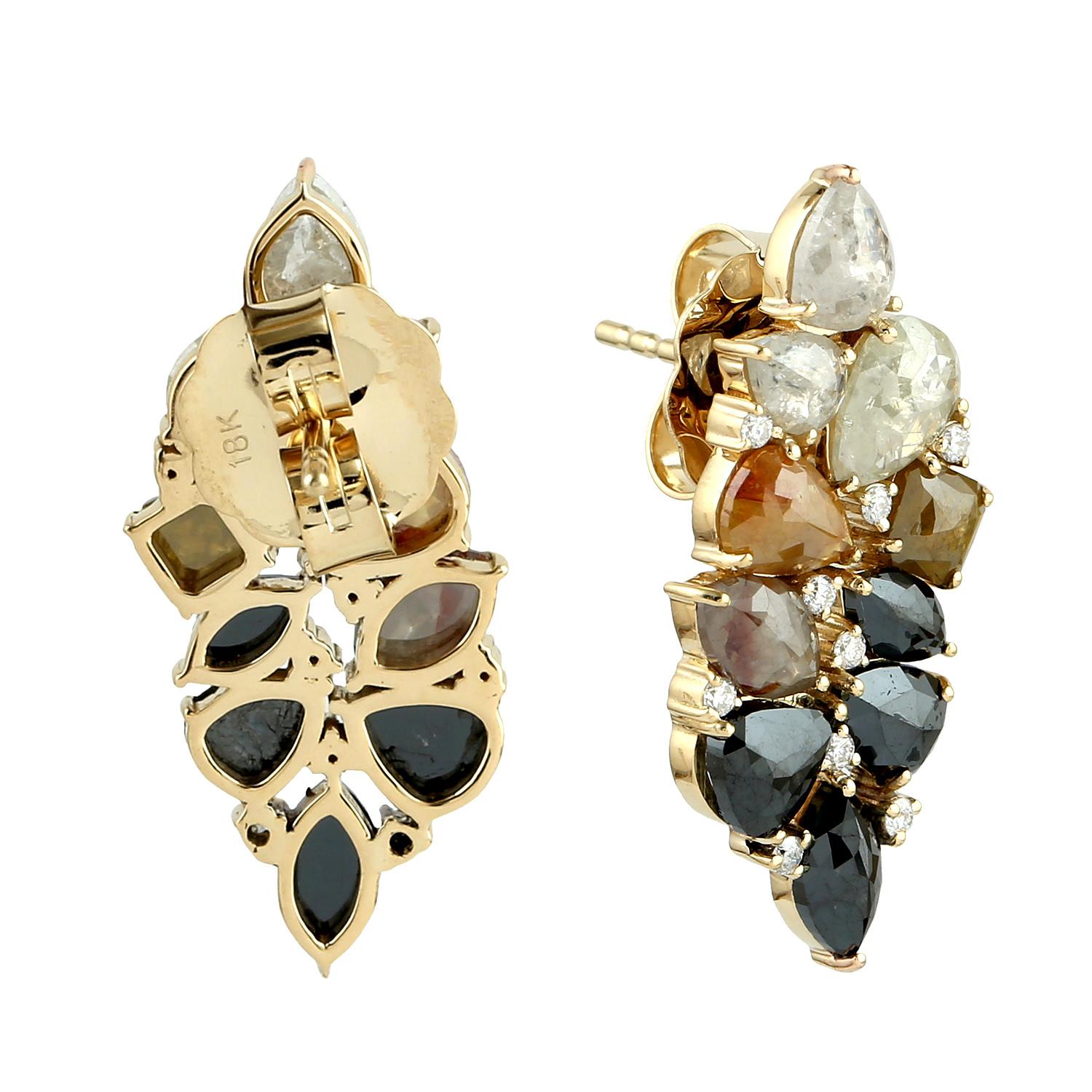 Bead Ice Diamond Ombre' Earrings in 18 Karat Yellow Gold For Sale