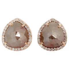 Ice Diamond Stud Earrings Surrounded With Pave Diamonds Made In 18k Rose Gold