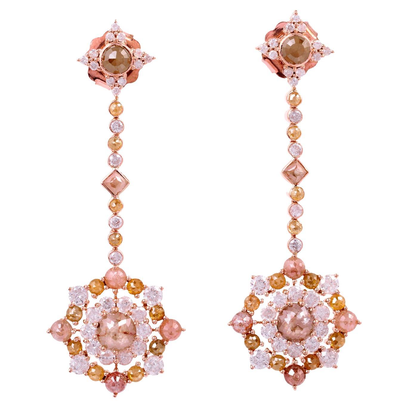 Ice Diamonds Earring with Flower Design Made in 18k Rose Gold For Sale
