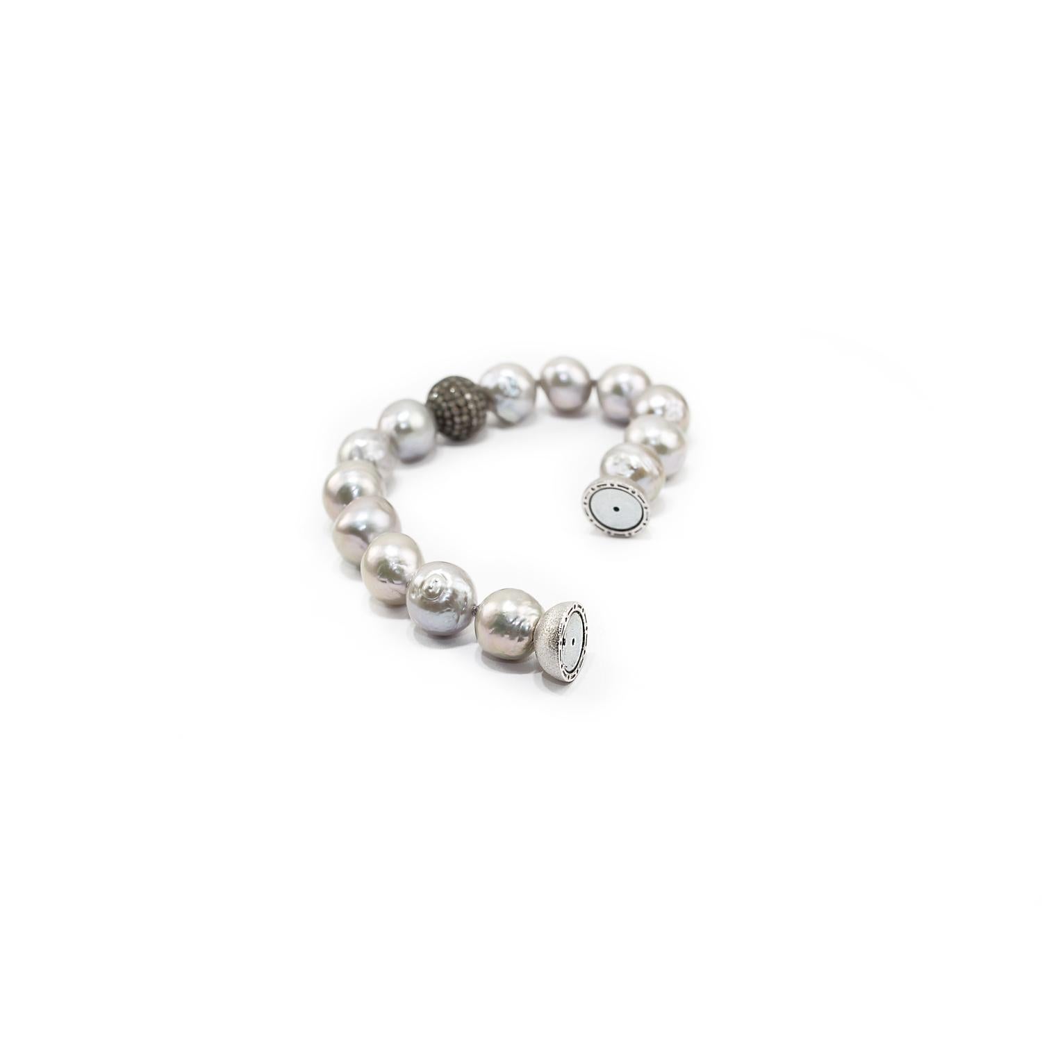 Artisan Ice Diamonds Pave, Pearls and Silver Clasp For Sale