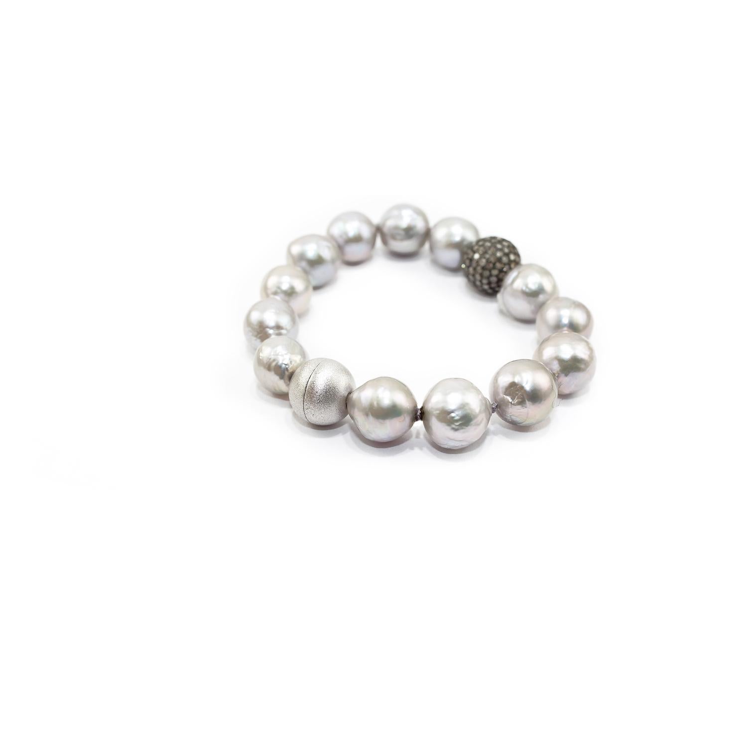 Uncut Ice Diamonds Pave, Pearls and Silver Clasp For Sale