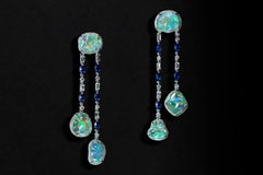 Ice Drops Clear Fire Opal Blue Sapphire and Diamond Earrings